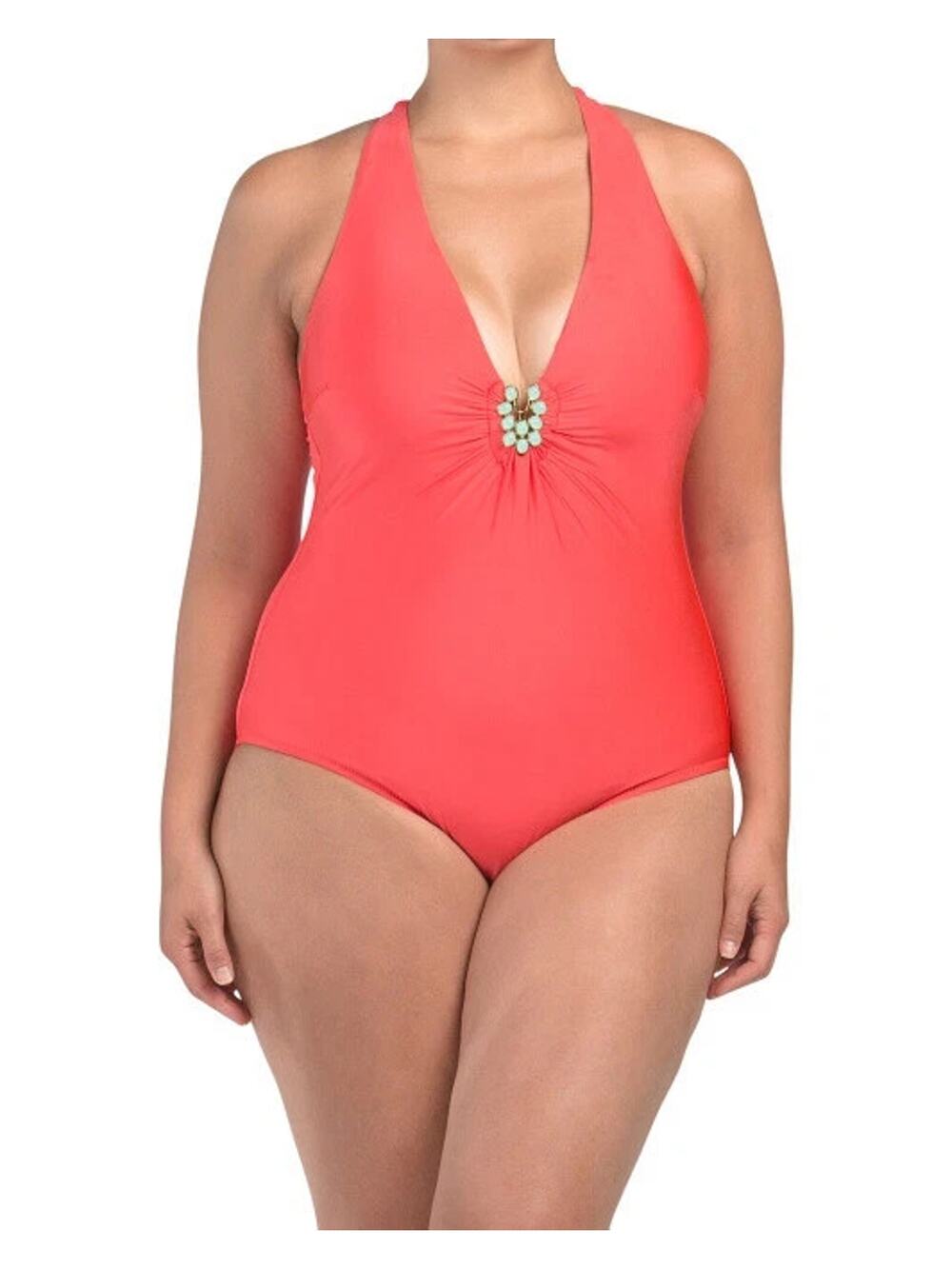 Trina Turk Plus Bijou V Plunge One Piece Swimsuit Poppy Size 22W NWT